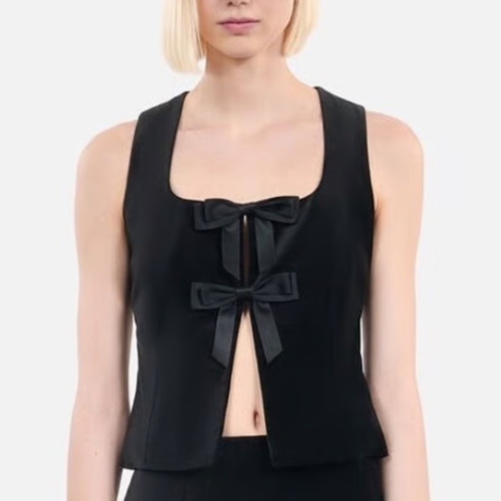 🖤🎀 NWT The Kooples Bow-Embellished Stretch-Velvet Vest Top | $275 RETAIL!